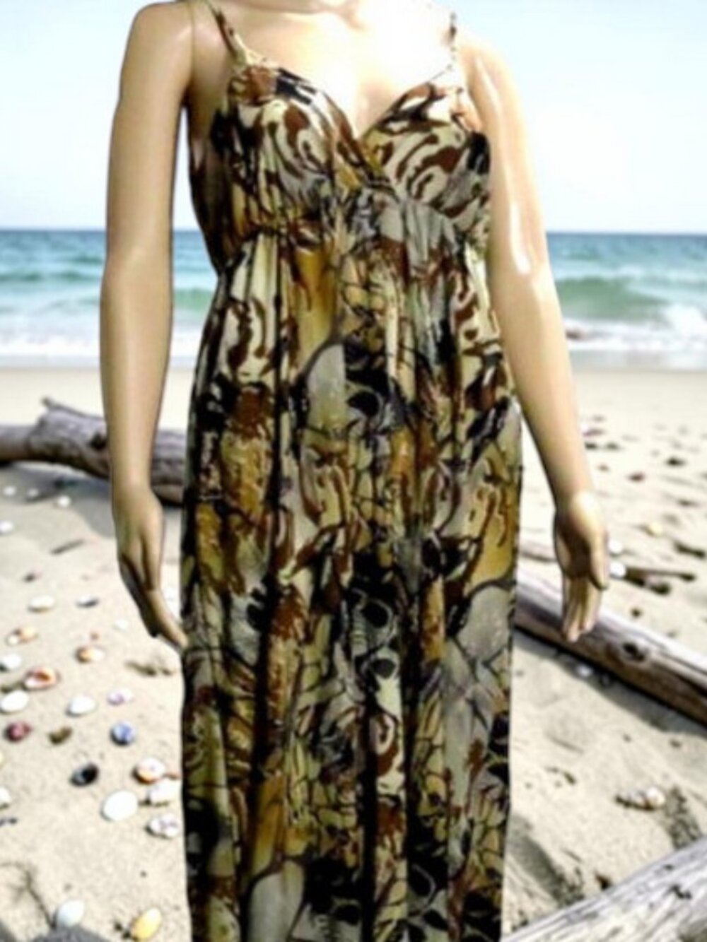 Brown & White  Long  Maxi Dress Gown